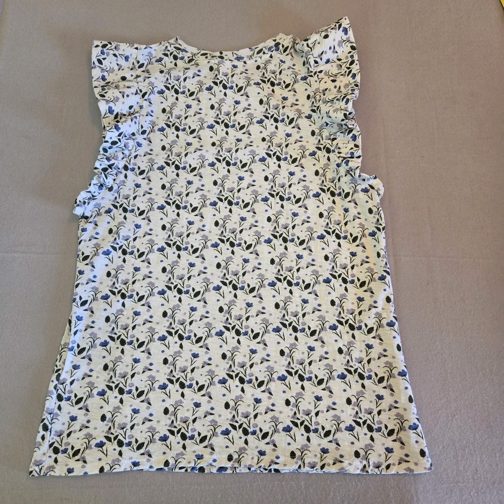 Nation LTD Womens Blue Floral Ruffle Pima Cotton Sleeveless Top Large RN150751 - Picture 9 of 10